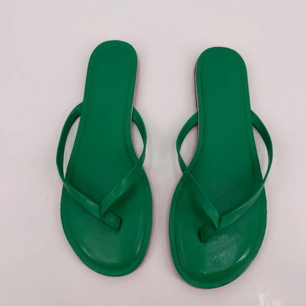 J.Crew Womens Leather Flip Flop Sandals Green Flat Thong Shoes Size 9